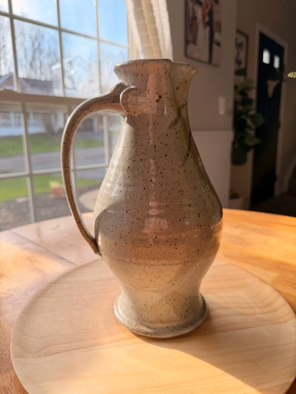 Handmade Studio Art Pottery Pitcher — Speckled Ash Glaze, Signed, Vintage - Picture 2 of 7